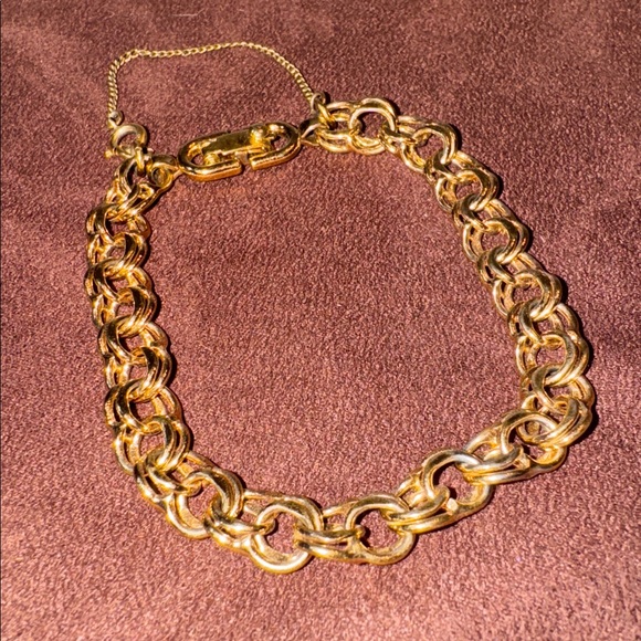 Monet Signed Gold Plated Chain Bracelet & Safety Chain 🐈‍⬛